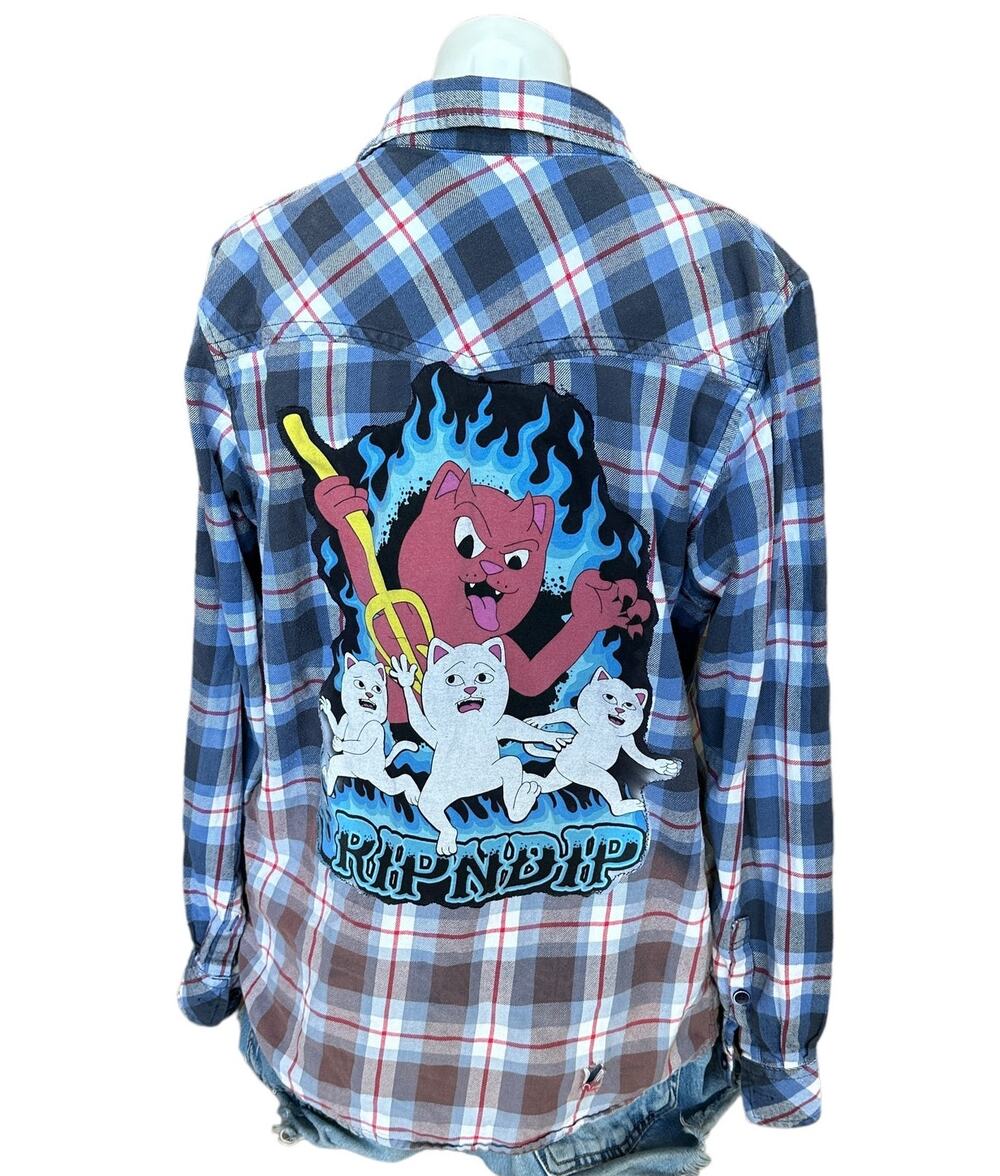 RipnDip Hades Plaid Flannel Shirt Shacket Blue LARGE Oversize Skater Unique